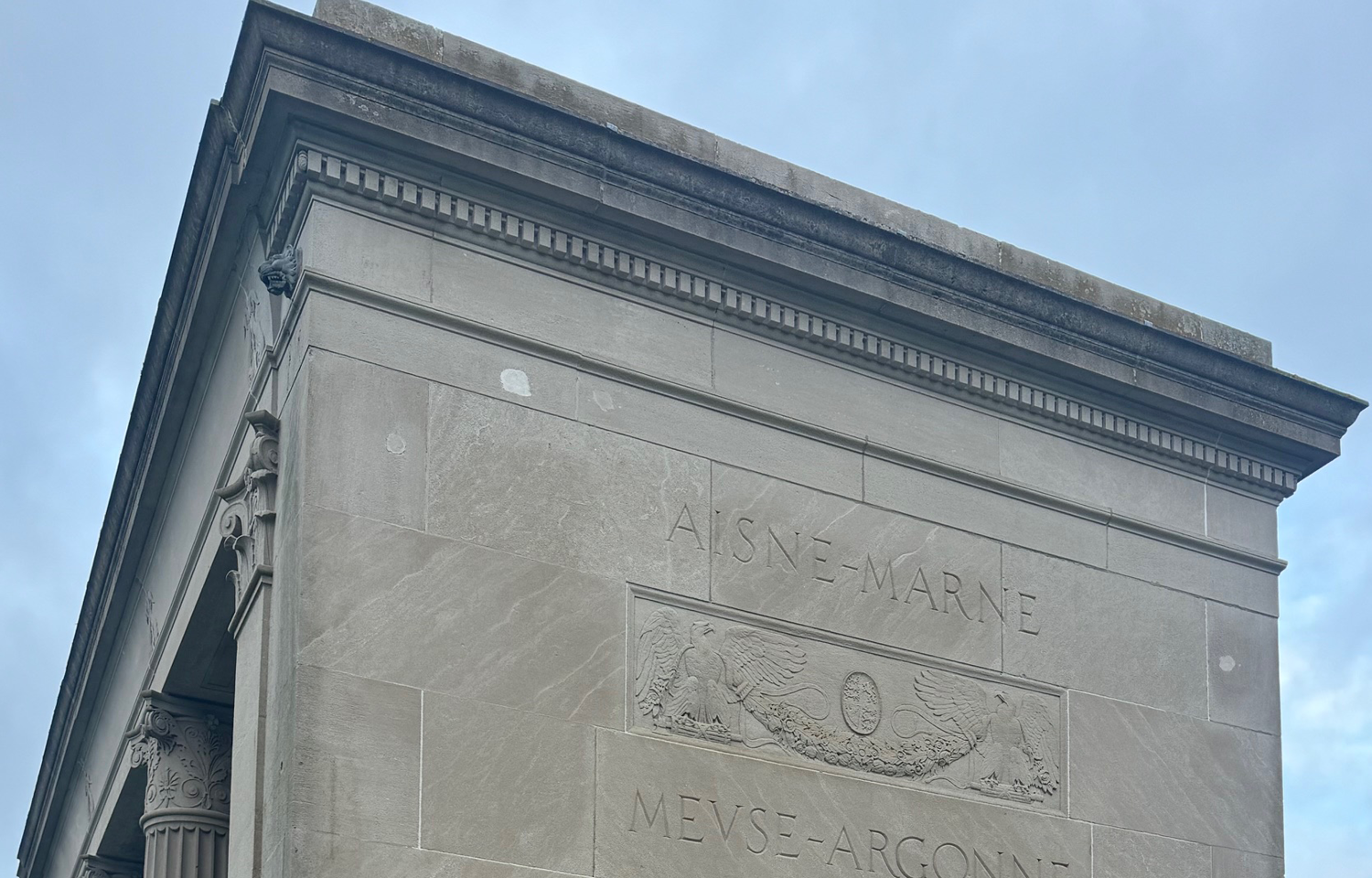 Memorial inscription showing Aisne-Marne and Meuse-Argonne battles